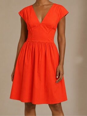 French Connection Bright Orange V-Neck Flared Dress